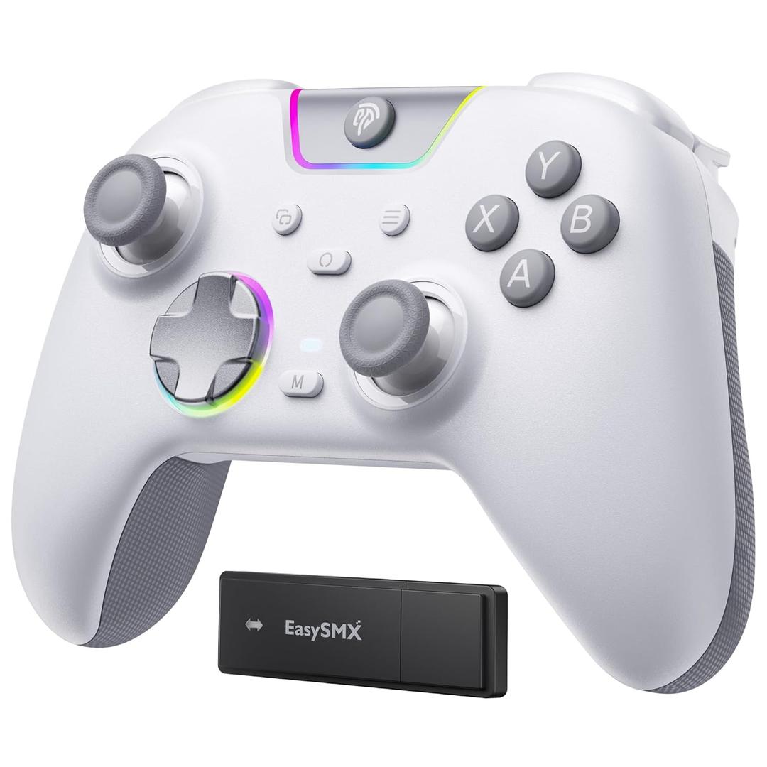 EasySMX X05Pro Wireless PC Controller  Soft-Click Low-Noise Buttons, Dual-Stage Impulse Triggers, Hall Joysticks with 1000Hz Polling, 2 Programmable Buttons, 1000mAh Battery, Multi-Platform Controller for PC/Switch/Android/iOS (white)