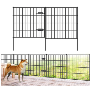 Metal Garden Fence with Gate 28 in x 23.3 ft, Dog Fence Outdoor for Yard