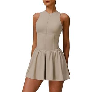 QBGJTD Womens Tennis Golf Dress with Built-in Bra Shorts Zipper Slim Fit A-line Hem Skirt Athletic Dresses with Pockets, S