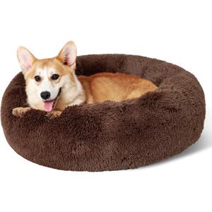 Bedsure Calming Dog Bed for Medium Dogs - Donut Washable Medium Pet Bed, 30 inches Anti-Slip Round Fluffy Plush Faux Fur Cat Bed, Fits up to 45 lbs Pets, Coffee