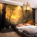 Sunset, Dark Forest Landscape wall murals Woodland Tree Peel and Stick self Adhesive Wallpaper for Bedroom Living Room (SDY-08, 118 "83 ")