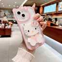 Cute Kawaii Cartoon Phone Case for iPhone 17 Pro Max Built-in Makeup Mirror for Women Girls, Soft Silicone Transparent Protective Phone Case for iPhone 17 Pro Max 6.9 Inch, Pink