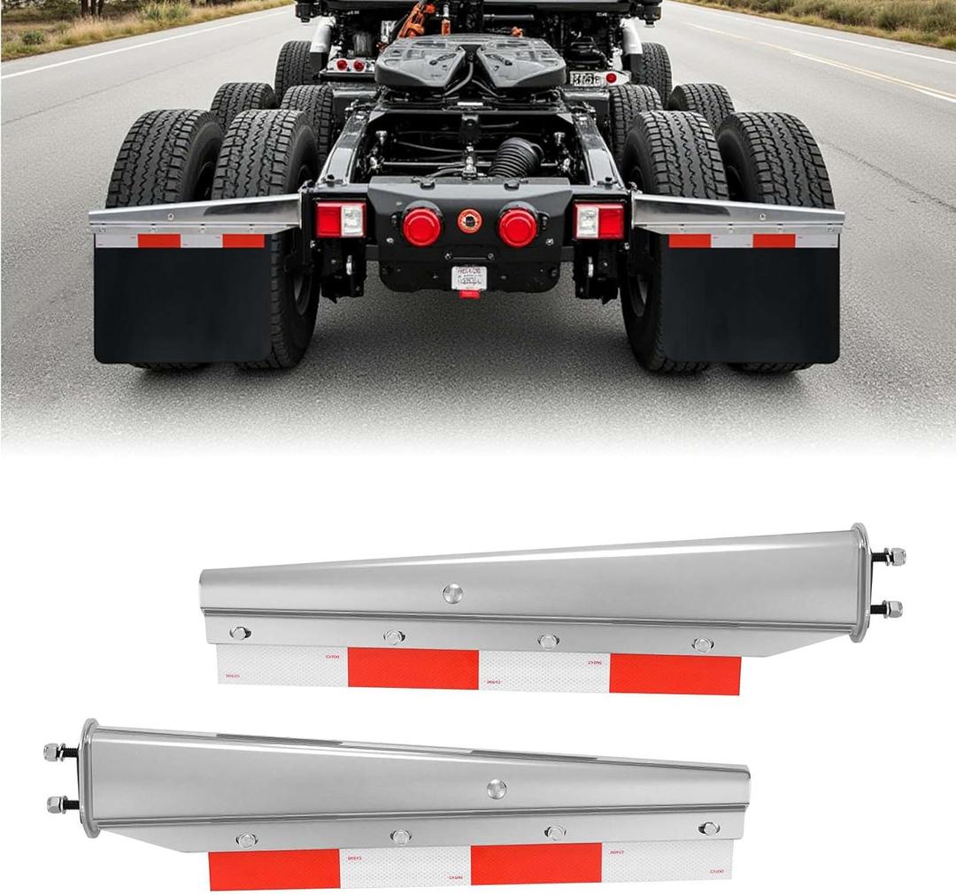 VEVOR Chrome Straight Spring Loaded Mud Flap Hangers, 2-1/2" Bolt Spacing Mudflap Hangers for Semi Trucks, 1 Pair Heavy Duty Semi Truck Mud Flap Hanger Set with Aluminum Reflective Plates, Silver