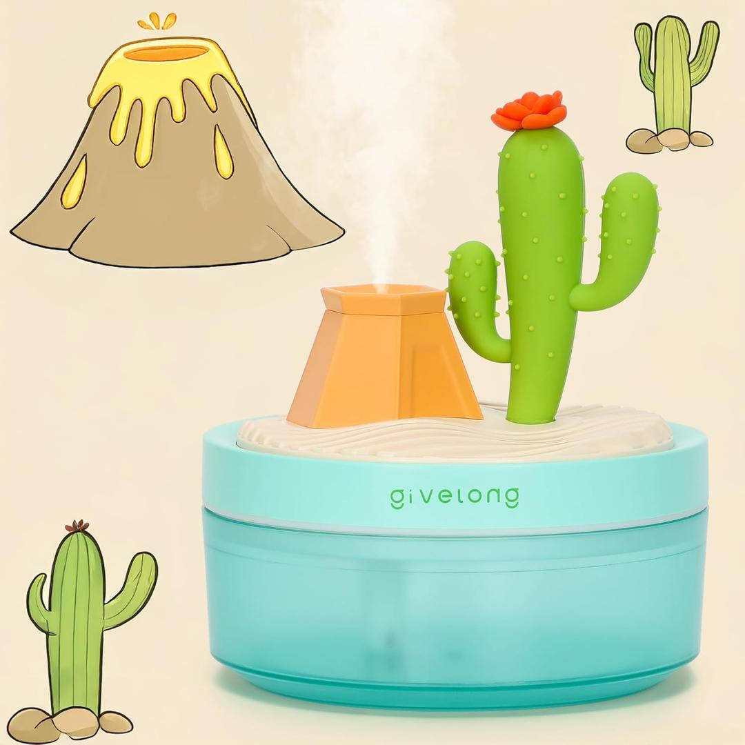 Cactus Mini Humidifier, Cute Desktop Humidifiers for Bedroom, 320ml Portable Small Cool Mist Humidification, USB Powered, Auto Shut-Off, Perfect for Home, Office & Indoor Plants
