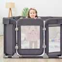 Sweeby Foldable Baby Playpen, Baby Gate Playpens for Babies and Toddlers 79x71 Extra Large Play Yard with Door Fence with Mat and Indoor Play Pen,Dark Grey