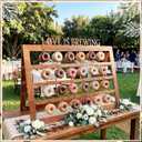 SiliFine Love Is Brewing Bridal Shower Party Supplies Donuts Wall Display Stand Rustic Decor Holder for Party Events Birthday Baby Shower Wedding Holds 48 Donuts with Wooden Display Sign