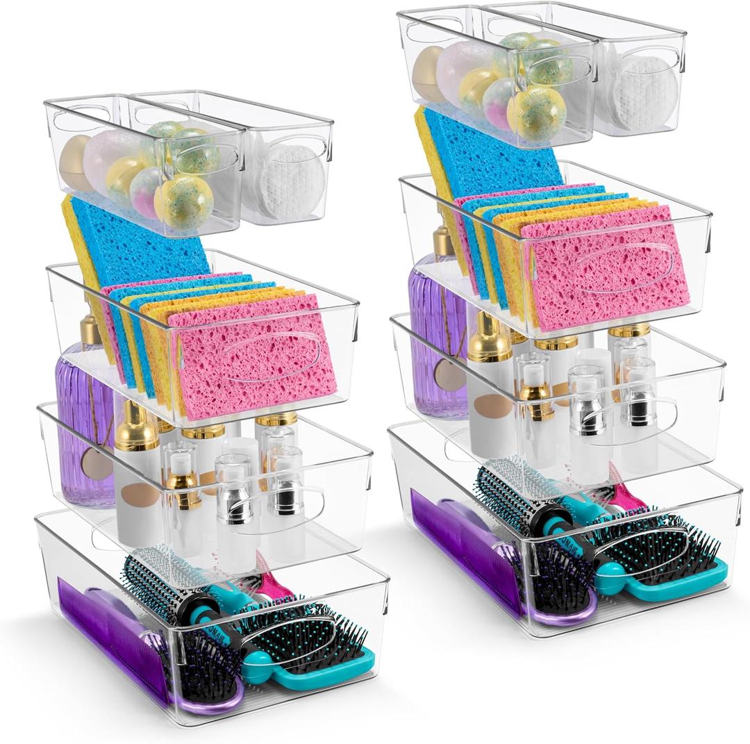 Sorbus Clear Plastic Storage Bins for Organizing, 10 Pack Clear Organizer Bins with Handles, Plastic Storage Bins for Closet, Pantry, Fridge, Medicine Cabinet Organizer, Shelves, Freezer, Drawer