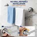 No-Drill Stainless Steel Suction Cup Towel Bar, Adjustable 14.624 Inch Bathroom Towel Rack for Glass Shower Door & Tile Wall, Heavy Duty Wall Mounted Towel Holder(Silver)