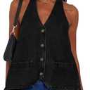 Tankaneo Womens Halter Denim Vest Tops Summer Open Back Y2K Going Out Tank Tops V Neck Button Down Jean Shirts (Large, Black)