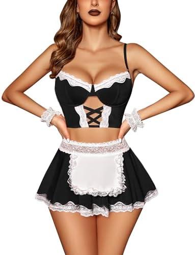 Avidlove Sexy Lingerie for Women Cosplay Lingerie Set Contrast Lace Maid Costume Set(5pack) M