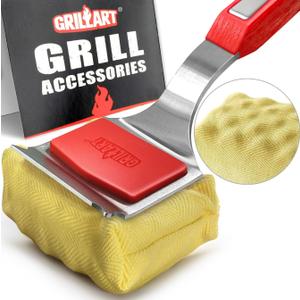 Grill Brush Bristle Free. SteamWizards BBQ Replaceable Cleaning Head, Unique Seamless-Fit Scraper Tool for Cast Iron/Stainless-Steel Grates, Safe Barbecue Grill Cleaner-Red