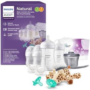 Philips Avent Natural All-in-One Baby Gift Set, Bottles with Natural Response Nipples, 2X Each: 4oz (Slow Flow Rate 2) and 9oz (Medium Flow Rate 3), Soothie and Ultra Soft Pacifiers, SCD839/02 Philips Avent Natural All-in-One Baby Gift Set, Bottles with Natural Response Nipples, 2X Each: 4oz (Slow Flow Rate 2) and 9oz (Medium Flow Rate 3), Soothie and Ultra Soft Pacifiers, SCD839/02