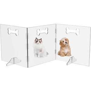 Clear Acrylic Dog Gate, 3 Panel 60" W x 24" H, Transparent Freestanding Pet Playpen Indoor, Foldable Pet Fence Barrier for Doorway with Handle/Support Feet