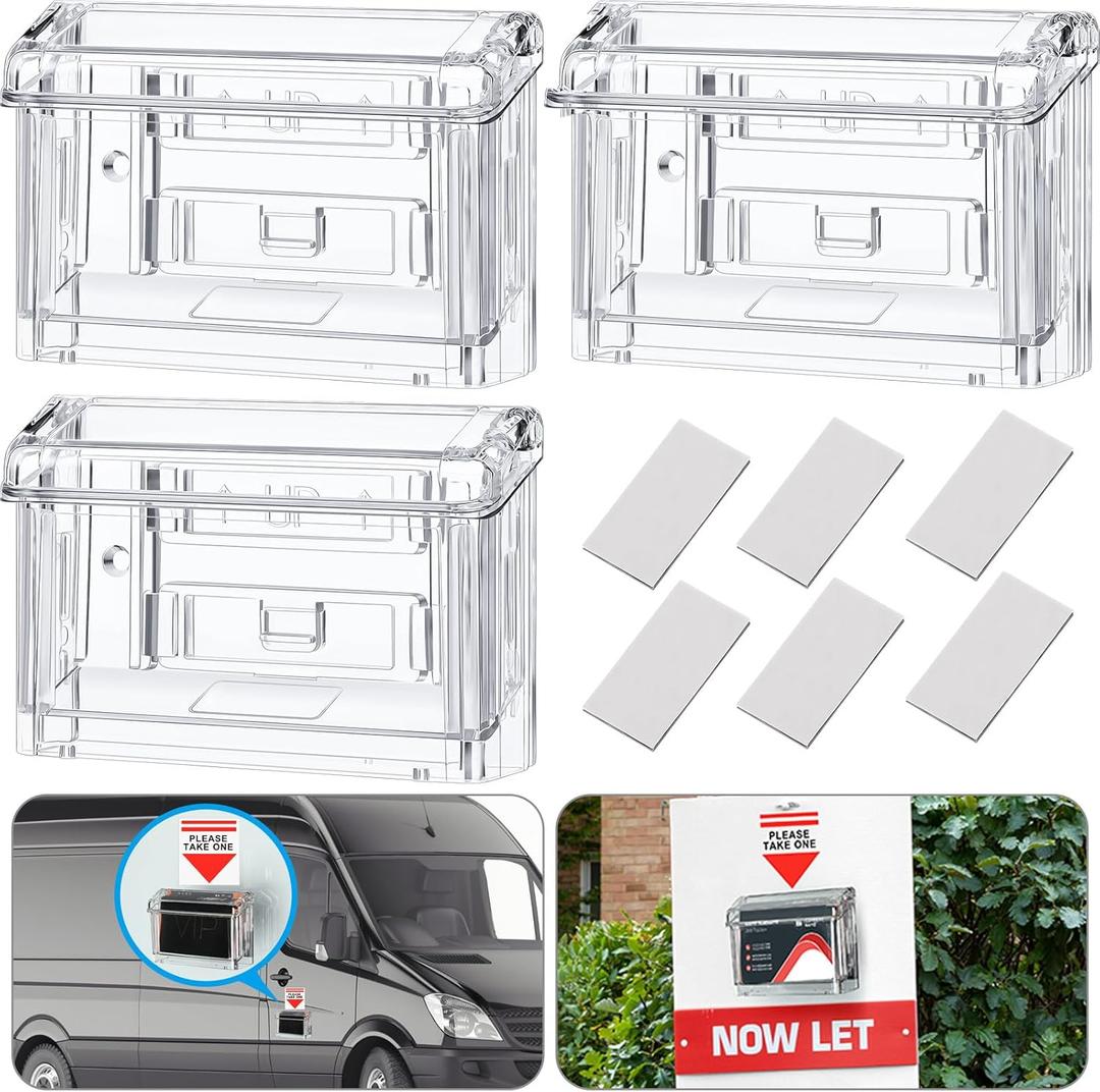 Crtiin 6 Pcs Outdoor Business Card Holder Clear Waterproof Acrylic Business Card Holder Wall Mount for Car with Take One Sticker for Office Store Trucks Wall, 4.25 x 1.46 x 2.87 Inch