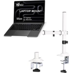 WALI Laptop Desk Mount for 17 inch Notebook, Adjustable Single Monitor Arm with Laptop Holder for 32 inch Screen, Laptops Stand with Ventilated Tray, Up to 22 lbs, (M00LP-W), White