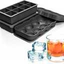 Large Ice Cube Trays Perfect for Whiskey and Summer Drinks - Italian Design - 2 Pack (16 x Ice Cubes | Square and Round | XL size) - Cosvino - Removable Lid, Easy Release (Tuxedo Black)