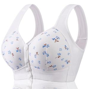 FHTECO Daisy Bras for Older Women Floral Plus Size Bra Wireless Front Closure Bras for Senior Daisy Comfort T-shirt Bra, (48-110, White)