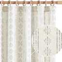 jinchan Boho Curtains Linen Blend Curtain for Living Room Farmhouse Grey Curtains 108 Inches Long 2 Panels for Bedroom Light Filtering Window Drapes Rod Pocket Grey on Beige (Back Tab| Grey on Flax), Size: 50"W x 108"L