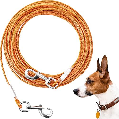 Tie Out Cable for Dogs,10/20/30/50/100FT Dog Leads for Yard Chew Proof,Heavy Duty Tie Out Cable for Large Dogs Up to 125lbs,Dog Runner Tether (Orange, 125Ibs 50ft)