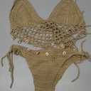 MakeMeChic Women's Boho Hollow Out Halter Bikini Sets Shell Crochet Summer Beach Swimsuit Bathing Suit Size S