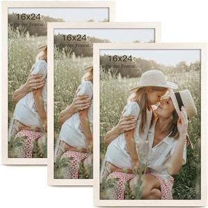 Momentworth 16x24 Frame Set of 3, White Wood Grain 16x24 Poster Frame for Gallery Wall Mounting (3 Pack,White)
