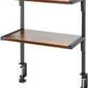 Clamp On Desk Organizer Shelf, 12 Inch Clamp-on Above or Under Desktop Storage Shelf,2 Tier Clip On Shelving Unit for Table Accessories (Brown)