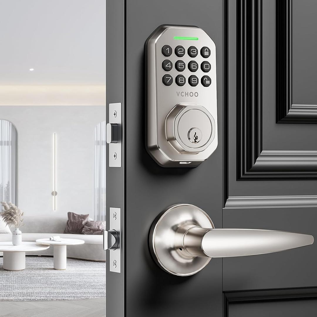 Keyless Entry Door Lock Deadbolt with Handle Set Smart Locks for Front Door with Lever Handles Auto Locking, Anti-Peeping Password, Easy Installation for Homes Hotel Bedroom Doors Satin Nickel