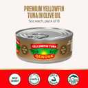 Genova Premium Yellowfin Tuna in Olive Oil, 5 Ounce Cans (Pack of 12), Wild Caught Canned Tuna, Solid Light (EXP 11/28/28)