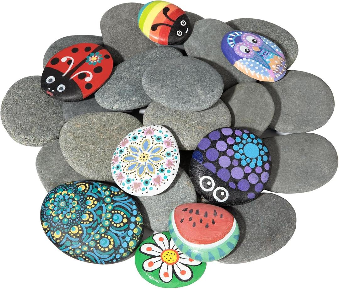 Simetufy 25 Pcs River Rocks for Painting, 2"-3" Painting Rocks, Flat & Smooth Rocks to Paint, Hand Picked Natural Stones for Painting, Cheap Crafts Rocks for Kids & Adults
