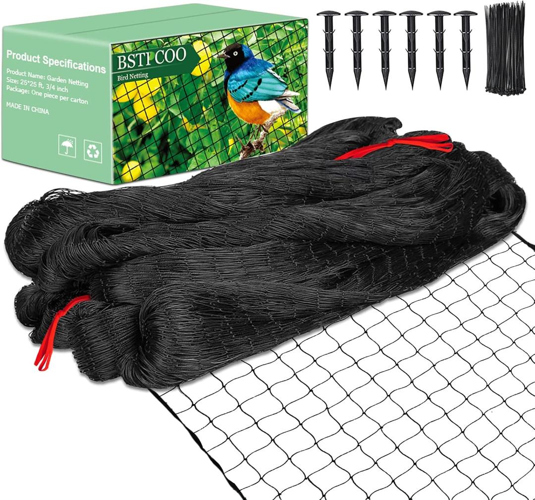 BSTPCOO 25'x25' Bird Netting for Chicken Coop, Nylon 3/4" Mesh Poultry Netting Chicken Net Roof Hawk, Aviary Net Deer Fence Pests Trellis Garden Nettings for Fruits Trees Plant