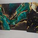 WSTUKVV 3Pcs Green and Gold Wall Art Abstrct Gold Foil Lines Posters Pictures Marble Texture Canvas Prints Dark Green Paintings for Nordic Living Room Bedroom Office Home Wall Decor Ready to Hang