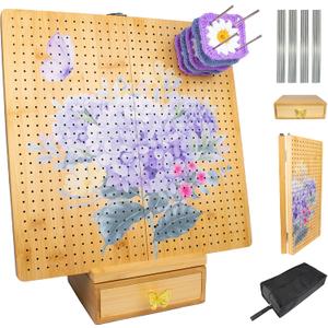 Crochet Cast Foldable Bamboo Crochet Blocking Board15 | 40 Stainless Steel Rods, Hydrangea Art, CarryBag & Drawer, AntiSlip Dots | GrannySquare & Knitting Projects 0.8" Thick Adjustable Mat