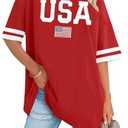 American Flag Shirts Women Oversized USA Shirt 4th of July T-Shirt Patriotic Tee Star Stripe Short Sleeve Tops, Red, M