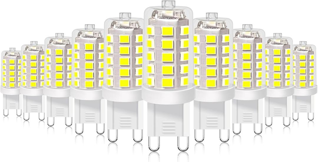 BUBO G9 LED Bulb 6000K Daylight 430 Lumens, 3W Equivalent 40W T4 G9 Halogen Replacement, 360Beam Angle 120V Non-Dimmable No-Flicker G9 Light Bulbs for Crystal Chandelier Lighting, 10 Pack