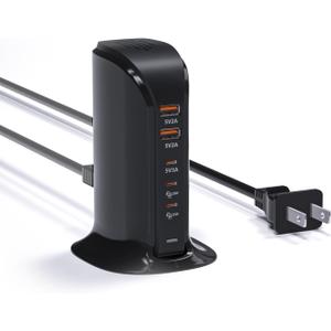 USB C Charging Station for Multiple Devices,55W Multiport USB Tower Charger,5 Port USB C Wall Charger Block for iPhone,iPad,Samsung (Black)