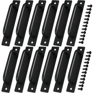 Therwen 12 Pcs Barn Door Handle 5.8 Inch Cabinet Pulls Aluminum Alloy Kitchen Cabinet Handles Sliding Black Pulls for Cupboard Wardrobe Closet Shed Garage Barn Door with Screws(Black)