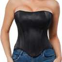 SHYMMUO Corset Tops for Women Strapless Bustier Lace Up Back Waist Trainer Sexy Club Party Renaissance Outfit (Small, Black)