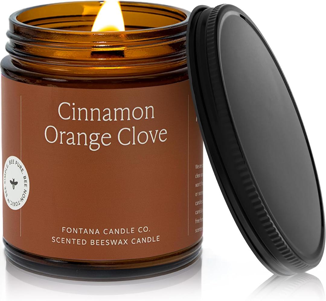 Fontana Candle Co Wood Wick Beeswax Jar Candle, Cinnamon Orange Clove  Made Safe with Coconut Oil & Pure Essential Oils  35+ Hrs Clean Burn, Long Lasting and Non-Toxic Candles for Home & Room Decor