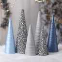 6 Pcs Silver Christmas Velvet Cone Trees Decoration Christmas Glitter Tree Table Centerpiece Silver Ornaments Table Centerpiece for Xmas Tabletop Crafts Wedding Party Room Decoration