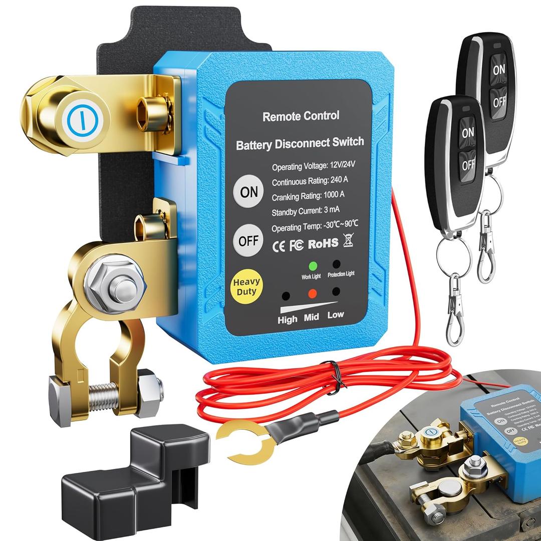 Kill Switch 12V 240A Remote Battery Disconnect Switch Automatic Power Shut Off Switch Remote Control Switch for Auto Car Truck Boat
