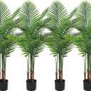 Jexine 4 Pack Artificial Palm Trees 4Ft, Fake Plants Fake Trees Artificial Areca Palm Plants for Outdoor Indoor Faux Tree in Pot for Pool Home Decor Office Housewarming Gift Modern Decoration