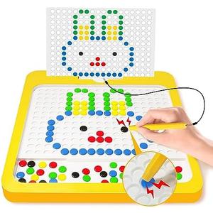 Cokzer Magnetic Drawing Board for Kids,Large Magnet Doodle Board with Dot Beads and 20 Pattern Booklets,Montessori Educational Traveling Toy for 2 3 4 5 6 Year Old Boys Girls