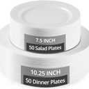 TENYANSEN 100PCS White Plastic Plates for Party, Heavy Duty Disposable Plates - 10.25inch Dinner Plates and 7.5inch Appetizer/Dessert/Salad Plates for Premium Elegant Parties, Wedding, Birthday