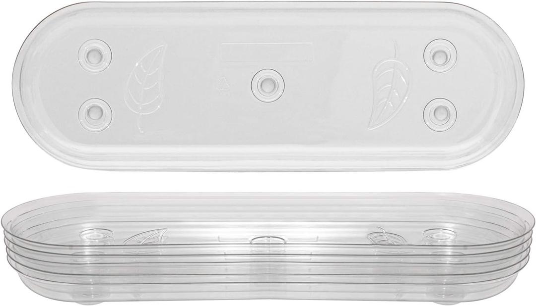 5 Pack Plastic Plant Saucer, Clear Drip Trays for Indoors & Outdoor Plants, Oval Durable Saucer for Flower Pot (14'' x 4.6'')