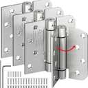 4-Pack Self Closing Door Hinges, 4 Inch Spring Loaded Hinges with Square & 5/8'' Radius Corners, Adjustable Tension for Garage, Front Back Door,Left Right Hand Door,UL Listed,Brushed Nickel
