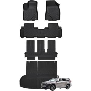 Floor Mats & Cargo Liner Fit for Toyota Highlander 7-Passenger 2014-2019 | 2nd Row Captain Chairs, Not 8-Seat Bench | All Weather TPE 3 Rows + Trunk Full Set 5PCS Waterproof