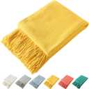 Homiest Decorative Knitted Throw Blanket with Fringe Soft & Cozy Tassel Blanket for Couch Sofa Bed (Yellow,50x60)