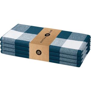 Native Fab Buffalo Check Cloth Napkins, Set of 4, 16"x16", Plaid Checked Pattern, 100% Cotton, Soft, Absorbent, Reusable Table Napkins for Dinner, Wedding, Lunch, Cocktail, Everyday Use - Teal Green