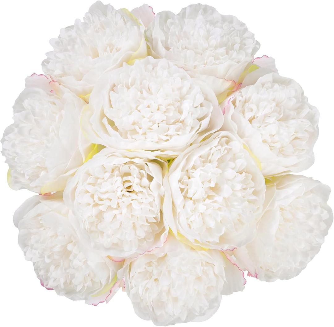 U'Artlines 2 Bouquet 10 Heads Artificial Peony Silk Flower Leaf Home Office Wedding Party Festival Bar Decor (Cream White)