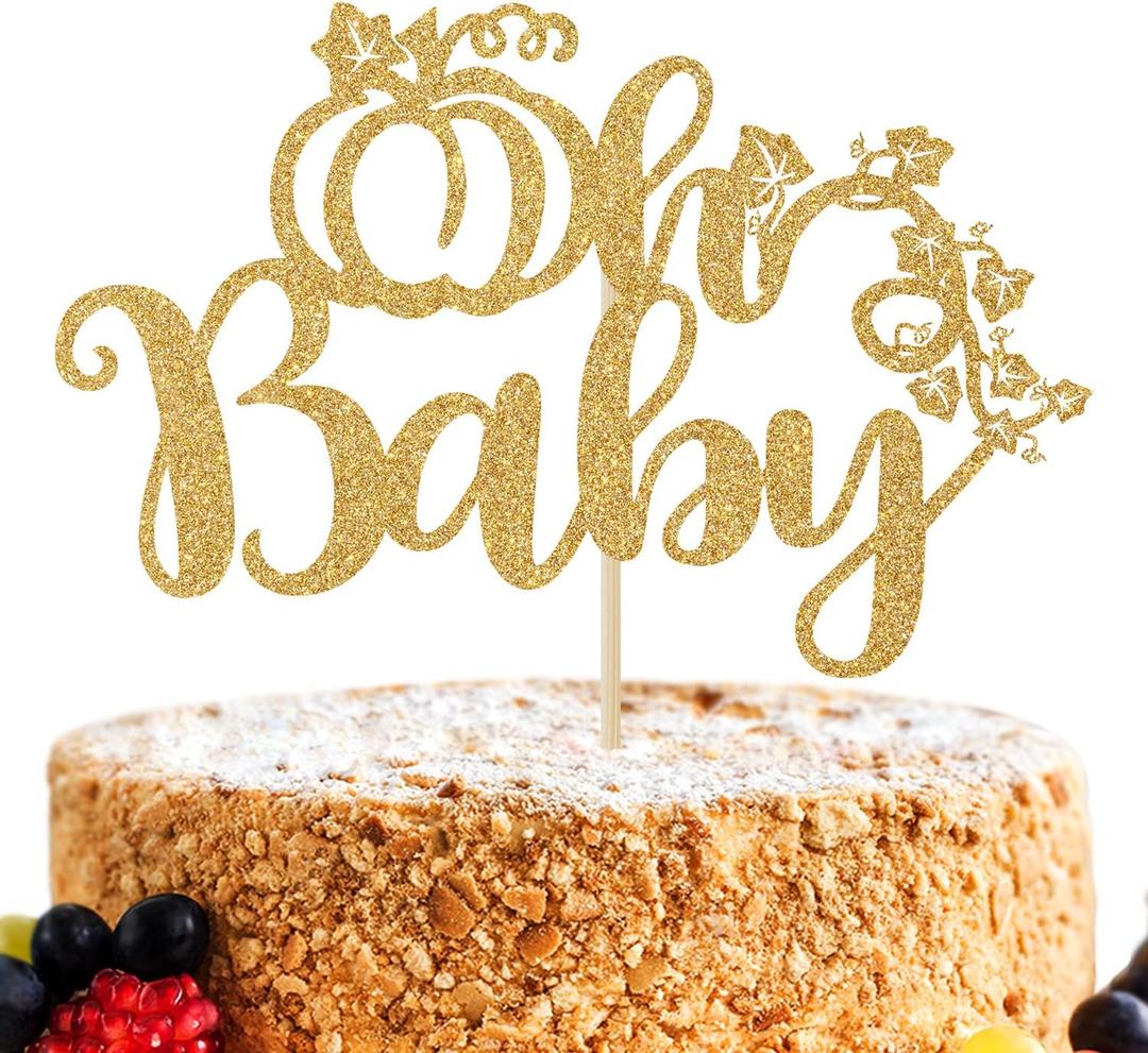 Gold Glitter Pumpkin Oh Baby Cake Topper, Welcome Baby/a Little Pumpkin is On the Way Cake Topper, Halloween Pumpkin Baby Shower/Gender Reveal Party Decorations